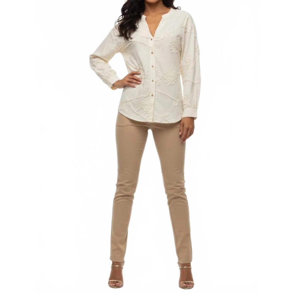 NEW HESTER & ORCHARD embroidered floral button-down blouse in ivory